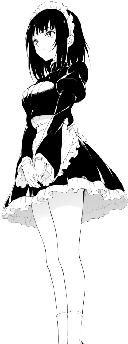Anime maid character Chun in black and white